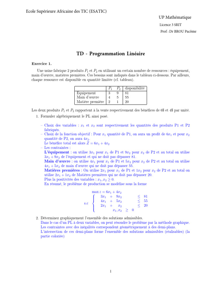 Programmation Linéaire : Maximiser les Profits | PDF | Optimisation ...