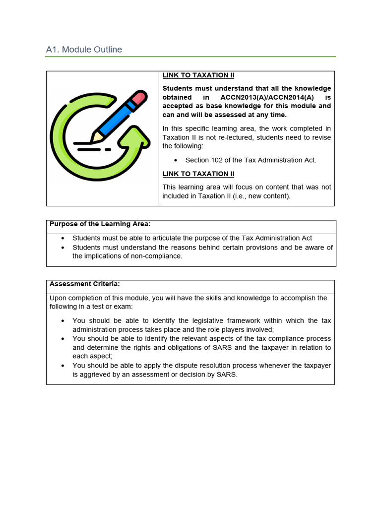 Tax Administration Act Module Overview | PDF | Taxes | Knowledge