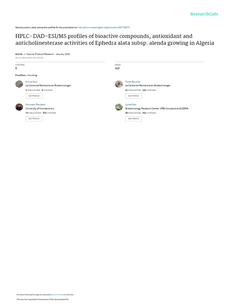 HPLC Profiles of Ephedra alata Compounds | PDF | Polyphenol | Tandem ...