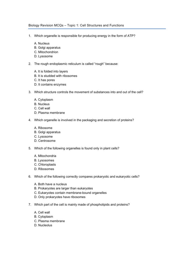 Biology Topic1 | PDF | Cell (Biology) | Endoplasmic Reticulum
