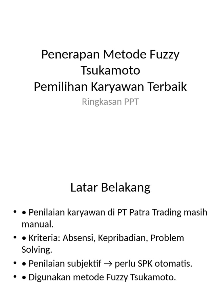 Metode Fuzzy Tsukamoto untuk Penilaian Karyawan | PDF