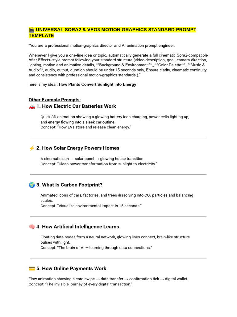 ? Universal Ai Motion Graphics Prompts Template | PDF | Artificial ...