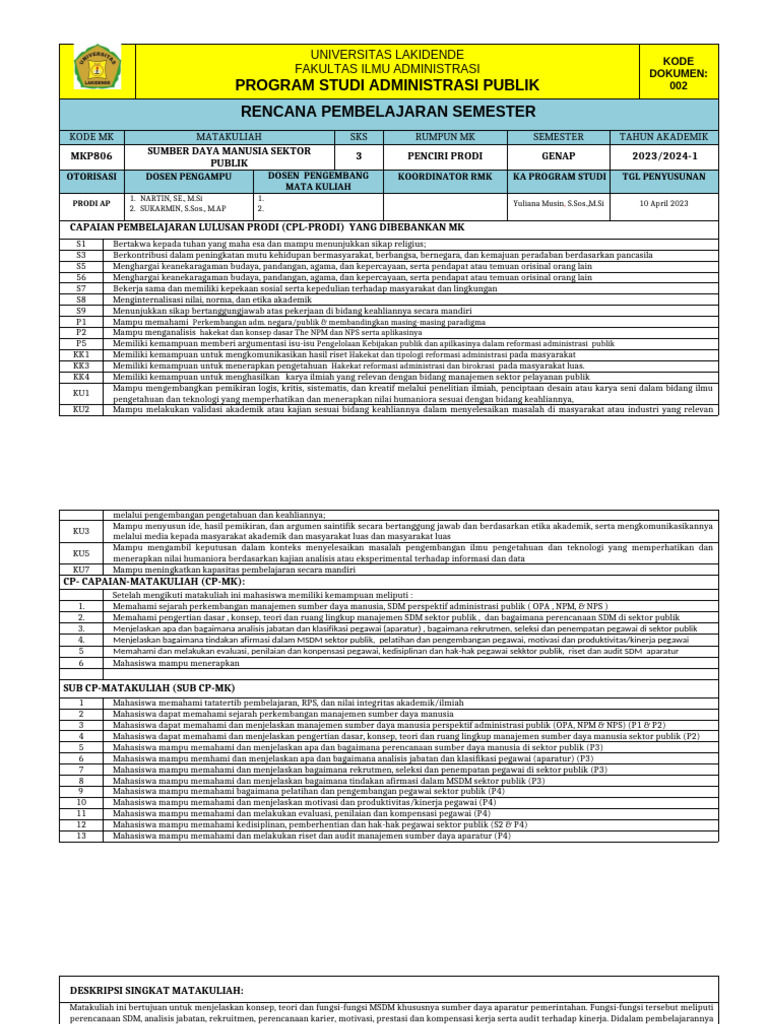 Form RPS-MK SDM Sektor Publik | PDF