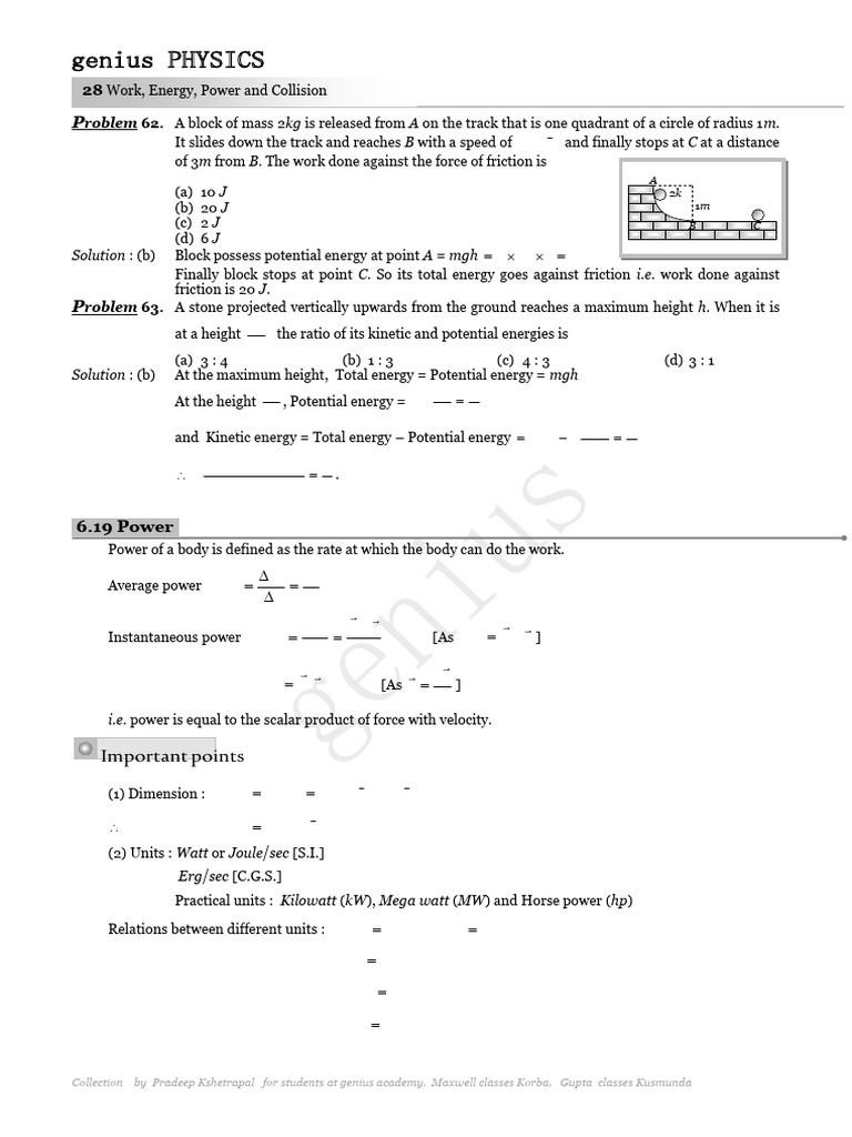 Work Energy Power and Collision | PDF | Watt | Force