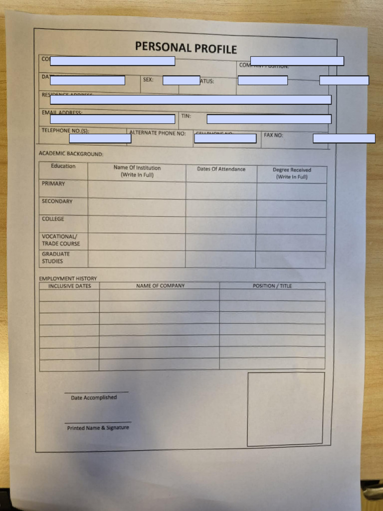 Personal Profile Fillable | PDF
