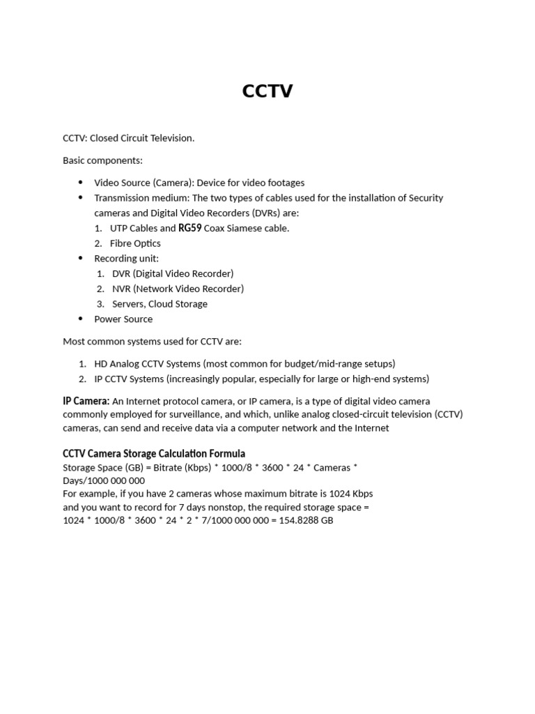 CCTV Components and Storage Guide | PDF