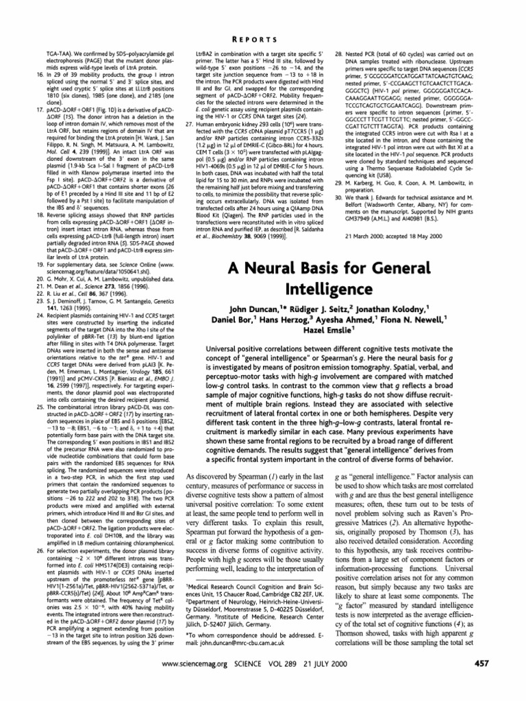 Neural Basis of Intelligence | PDF | Rna Splicing | Intron