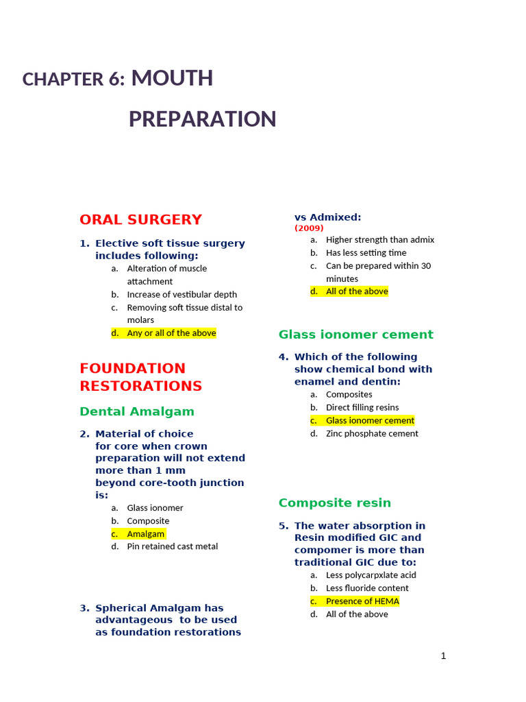 Oral Surgery and Dental Restoration Guide | PDF | Dentistry Branches ...