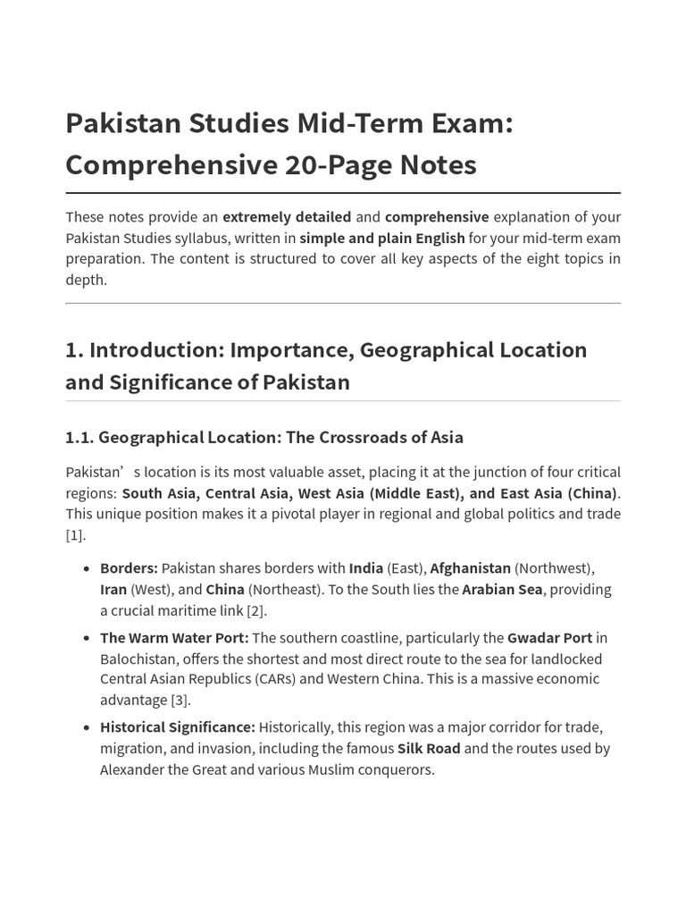 Pakistan Studies Mid-Term Exam Notes | PDF | All India Muslim League ...