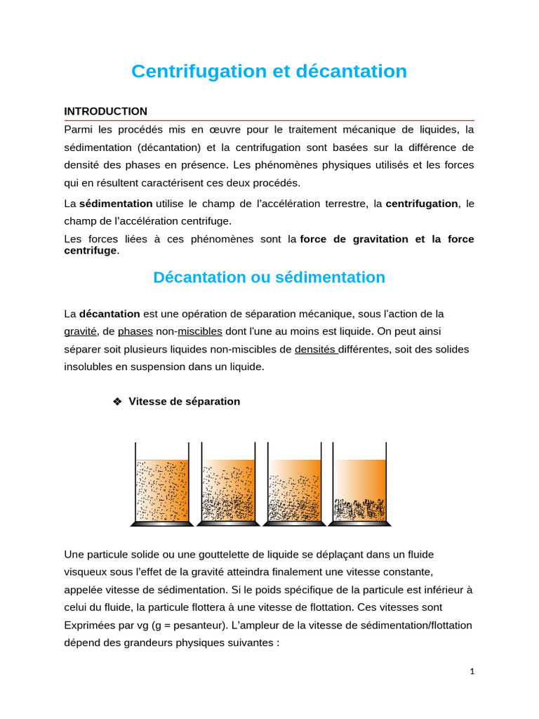Centrifugation et décantation expliquées | PDF | Centrifugation ...