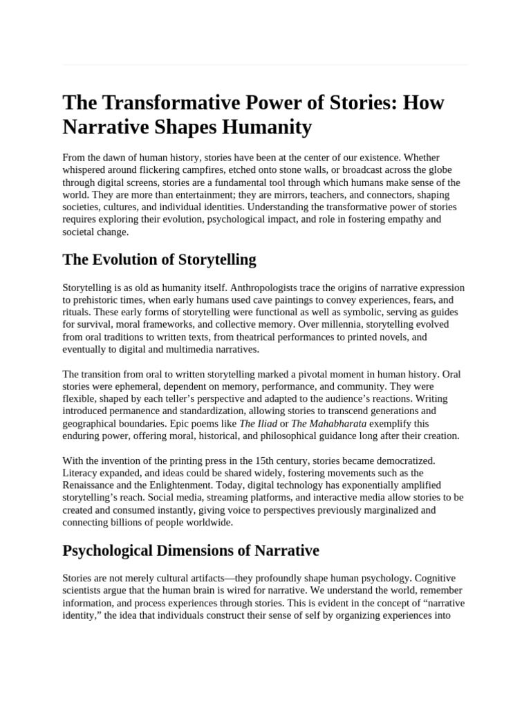 The Impact of Storytelling on Humanity | PDF | Narrative | Storytelling