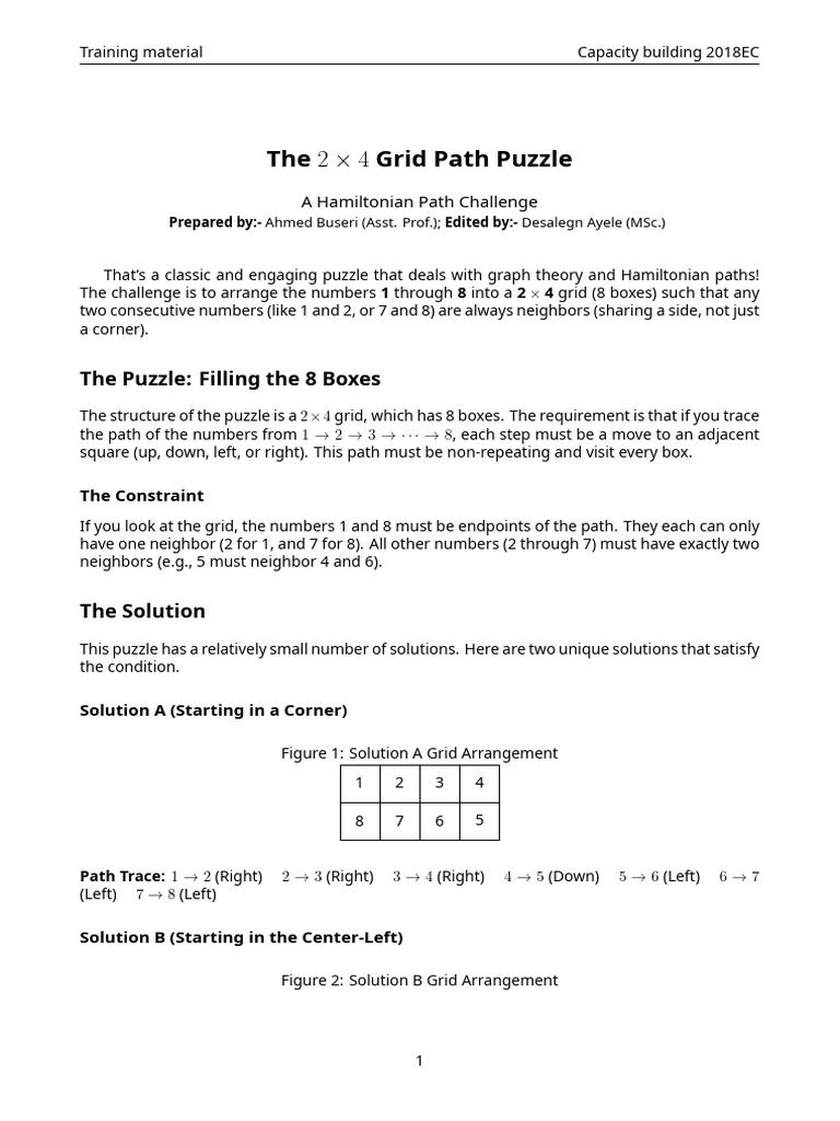 Hamiltonian Path Puzzle in 2x4 Grid | PDF | Vertex (Graph Theory ...