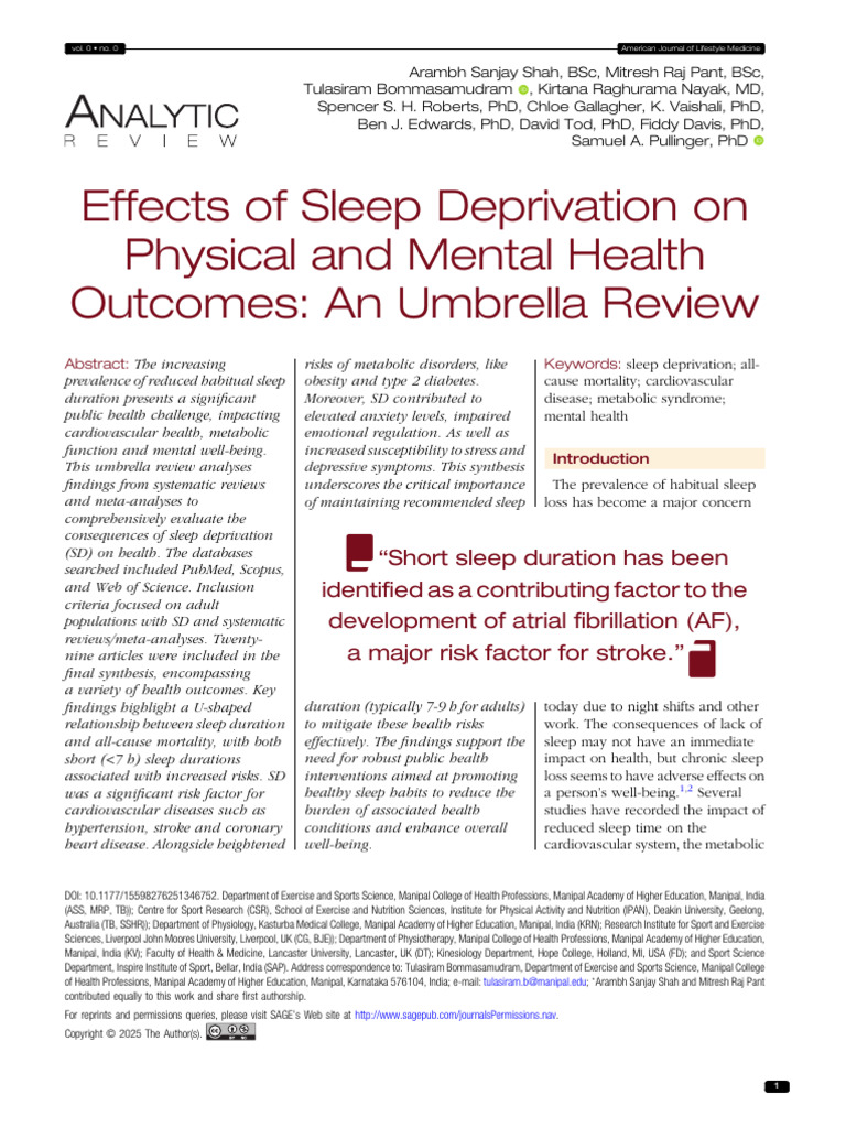 Sleep Deprivation: Health Impact Review | PDF | Sleep Deprivation | Sleep