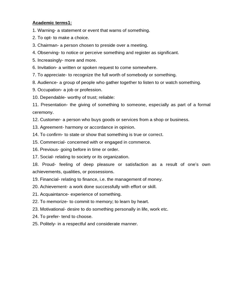 Essential Academic Terms Explained | PDF