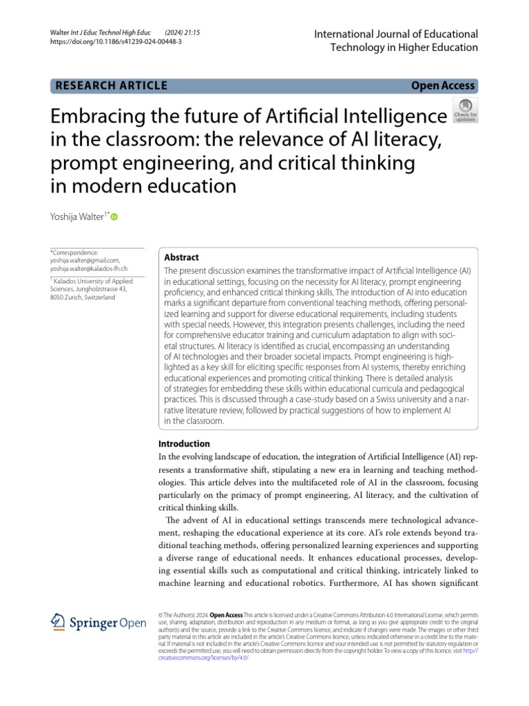 AI Literacy and Critical Thinking in Education | PDF | Artificial ...