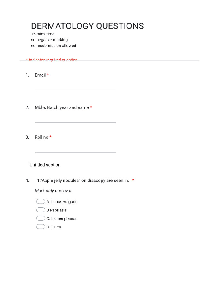 Dermatology Questions 2021 Harper Batch - Google Forms | PDF | Diseases ...