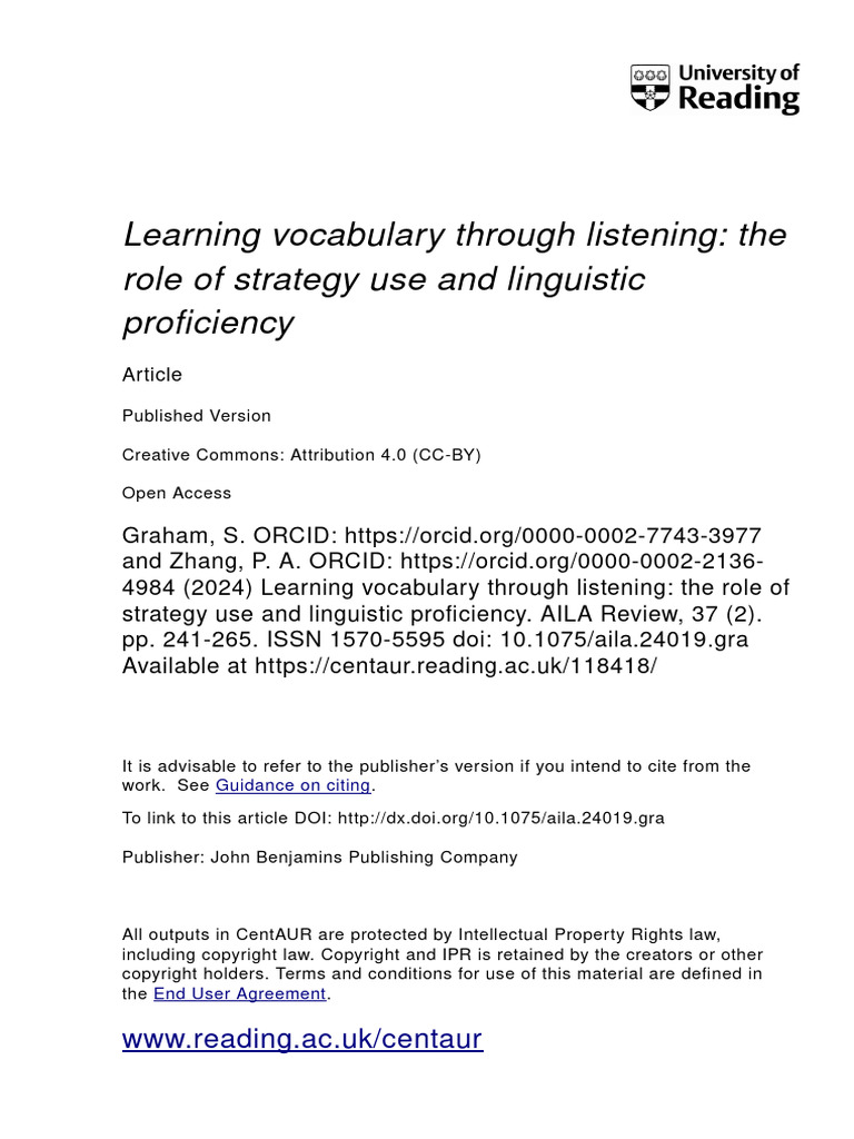 Learning Vocabulary Through Listening - The Role of Strategy Use and ...