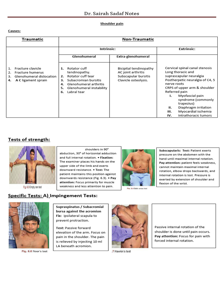 Shoulder Pain Causes and Tests Guide | PDF | Anatomical Terms Of Motion ...