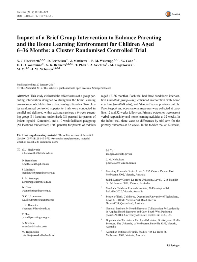 Impact of A Brief Group Intervention To Enhance Parenting and The Home ...