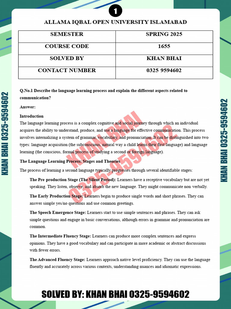 Aiou Solved Paper | PDF | Communication | Language Acquisition