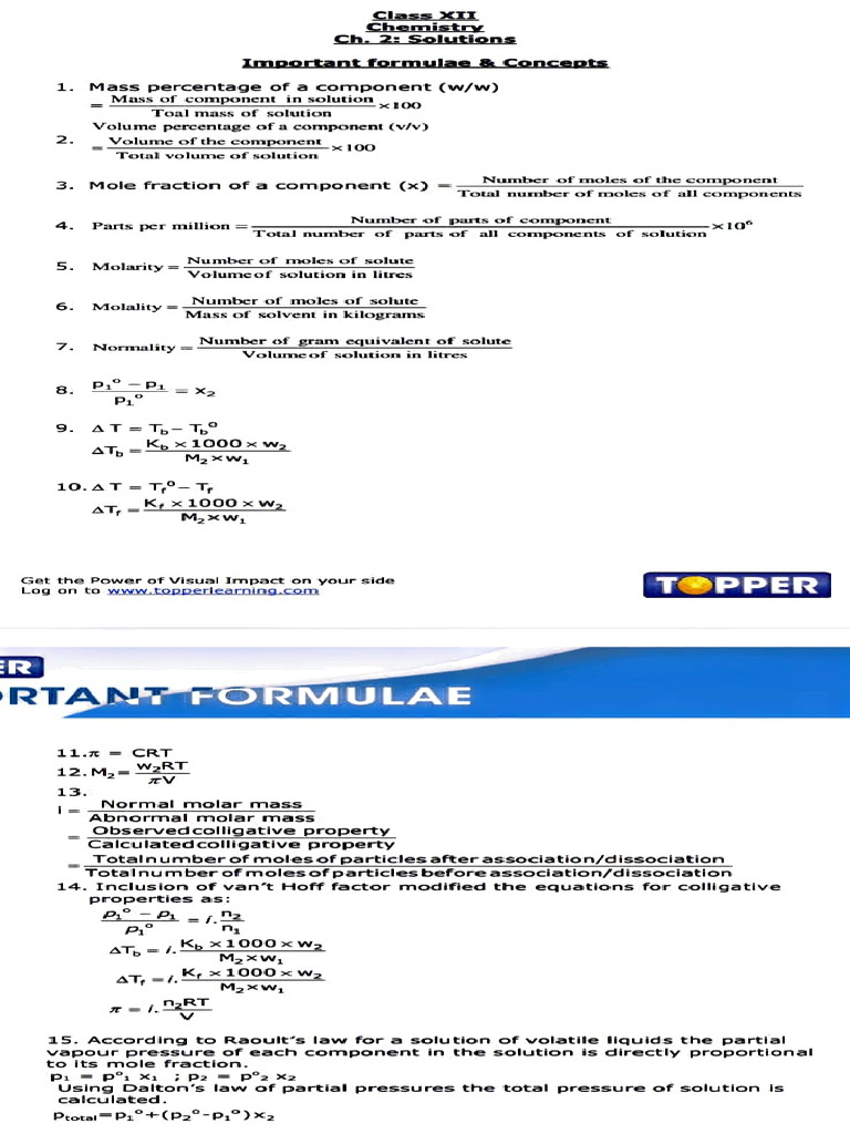 Key Chemistry Formulas for Class XII | PDF | Electrochemistry ...