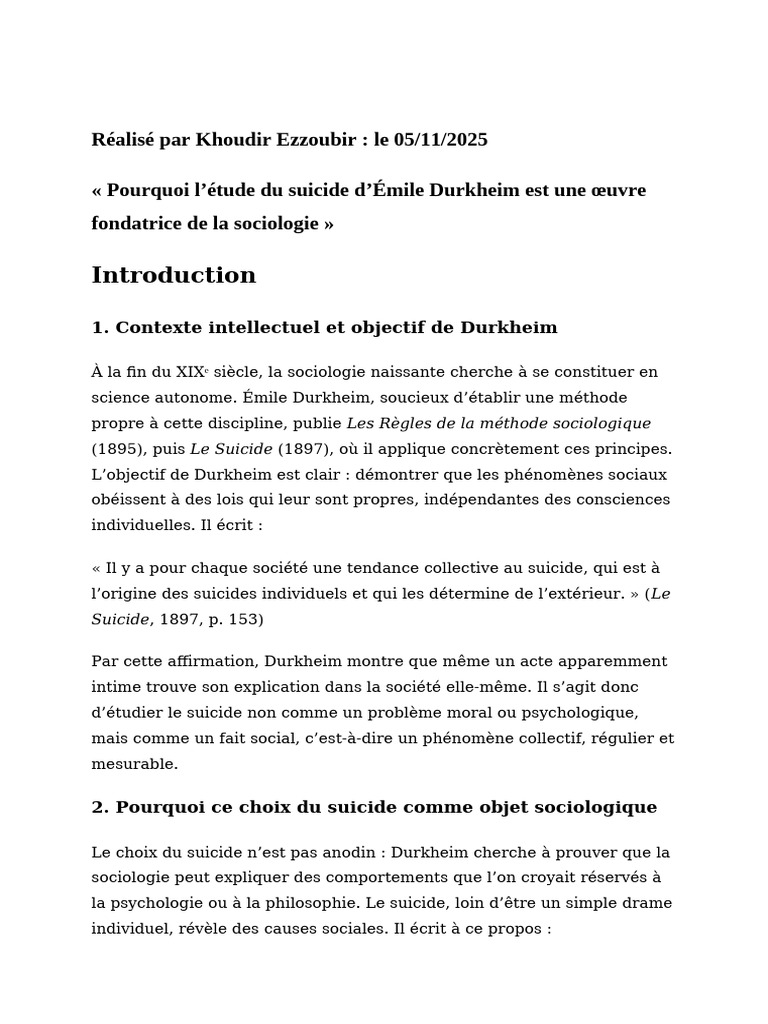 Durkheim : le suicide comme fait social | PDF | Émile Durkheim | Sociologie