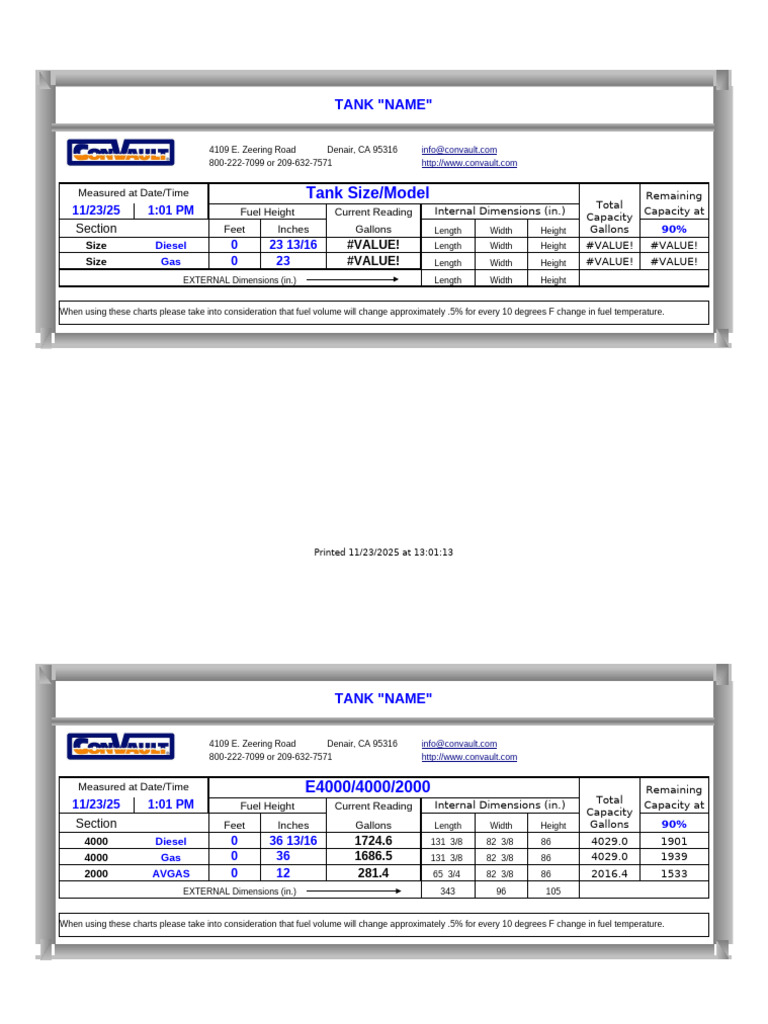 Fuel Tank Capacity and Dimensions Guide | PDF | Volume | Length