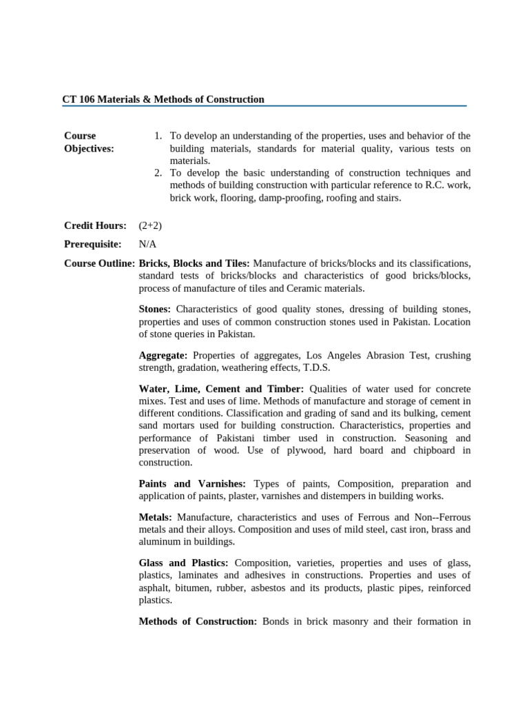 Construction Materials & Methods Overview | PDF | Wall | Building Materials