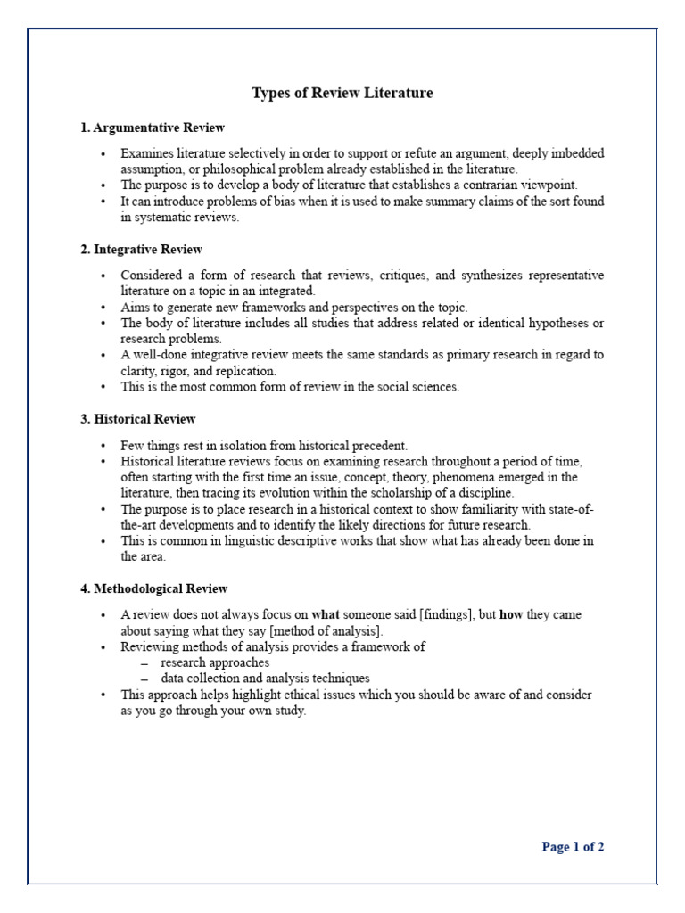 Types of Review Literature | PDF | Theory | Science
