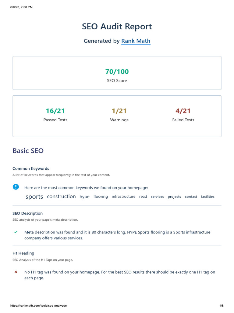 SEO Audit Report for HYPE Sports Flooring | PDF | Search Engine ...