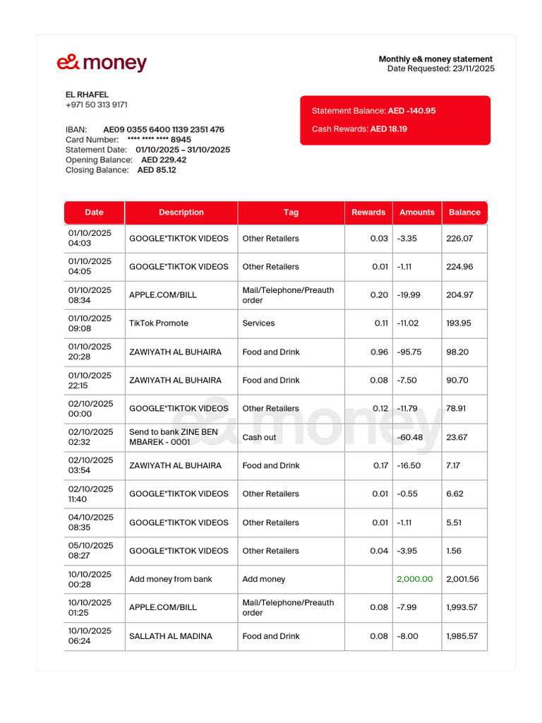 October 2025 e& Money Statement | PDF | Economies | Service Industries