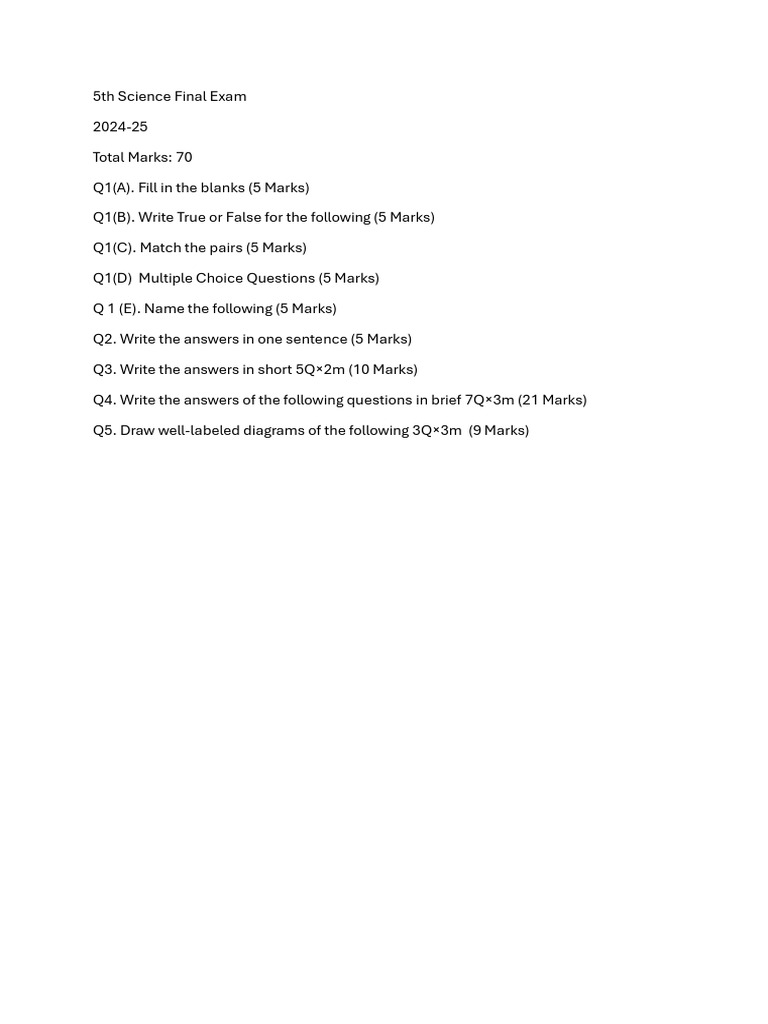 5th Science Paper Pattern | PDF