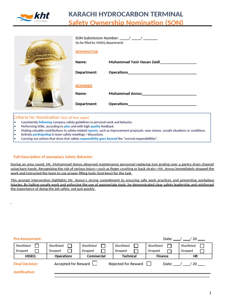SON Form Dain Channel | PDF | Safety