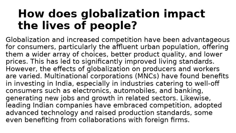 How Does Globalization Impact The Lives of People | PDF