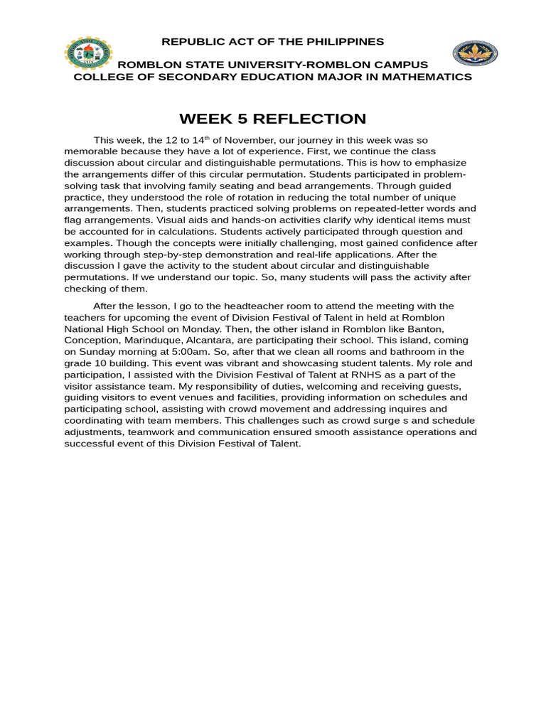 Week 5 Reflection in Rnhs | PDF