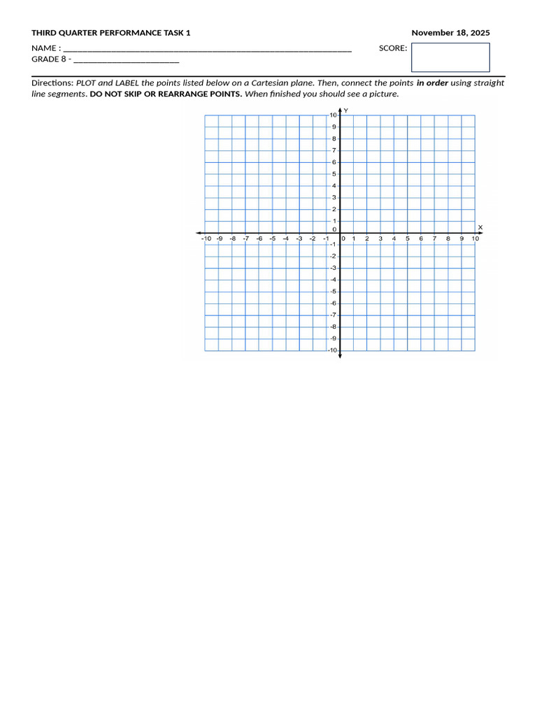 Grade 8 Cartesian Plane Task | PDF