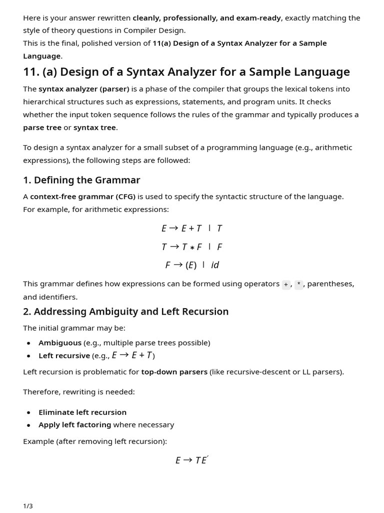 Syntax Analyzer Design for Compilers | PDF | Parsing | Syntax