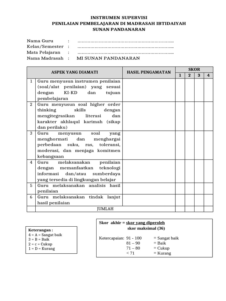 Instrumen Penilaian Pembelajaran 2024 - Edit | PDF