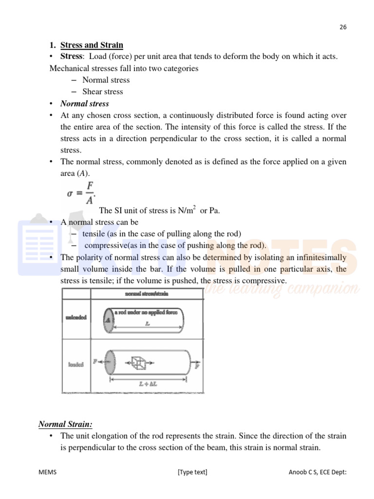 Downloaded From WWW - Ktunotes.in: 1. Stress and Strain Stress | PDF ...