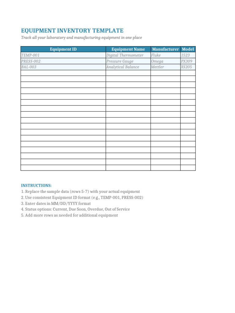 Laboratory Equipment Inventory Template | PDF