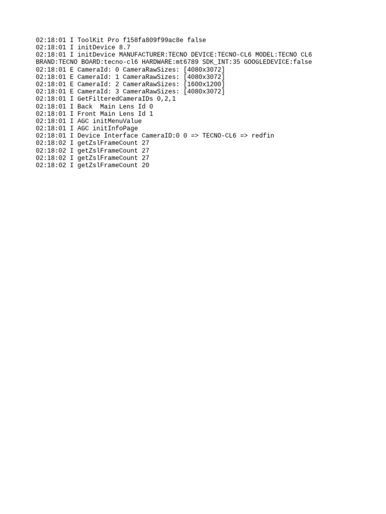 TECNO CL6 Camera Initialization Log | PDF