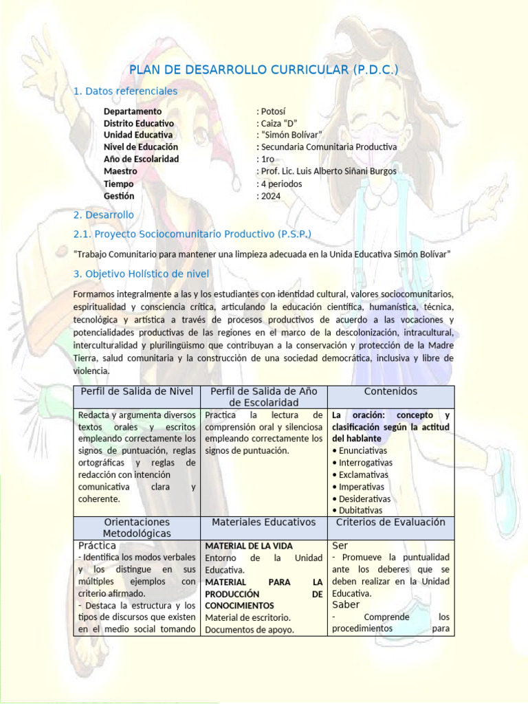 Plan Curricular Secundaria Potosí 2024 | PDF | Bolivia | Verbo