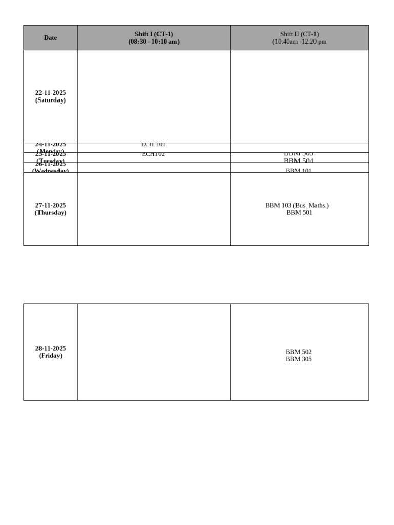 2025 Class Schedule for BBM Courses | PDF