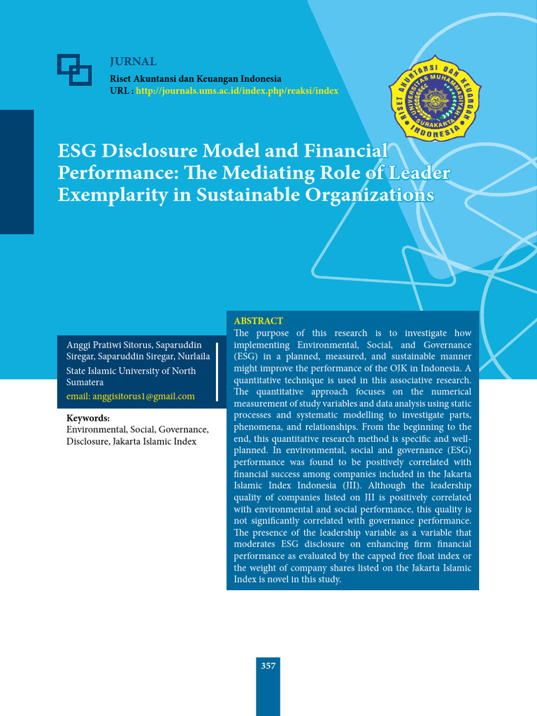 ESG Disclosure Model and Financial Performance The Mediating Role of ...