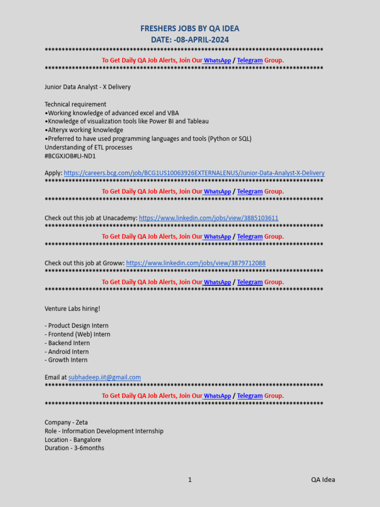 Freshers Job Opportunities in QA | PDF | Hardware Description Language ...