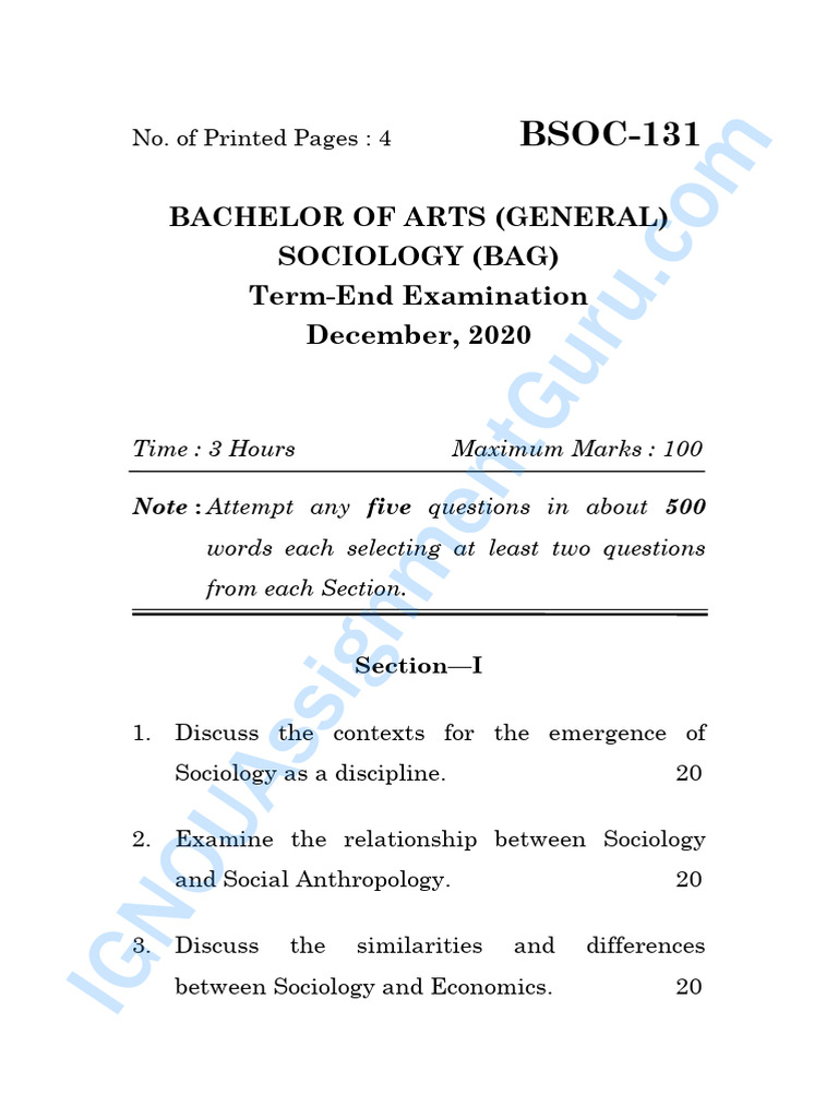 BSOC-131 Previous | PDF | Sociology | Psychology