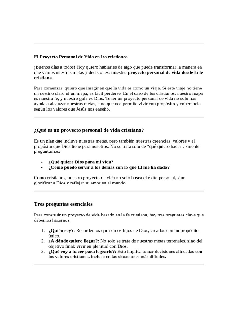 Proyecto de Vida Cristiana: Guía y Propósito | PDF | Oración | Amor