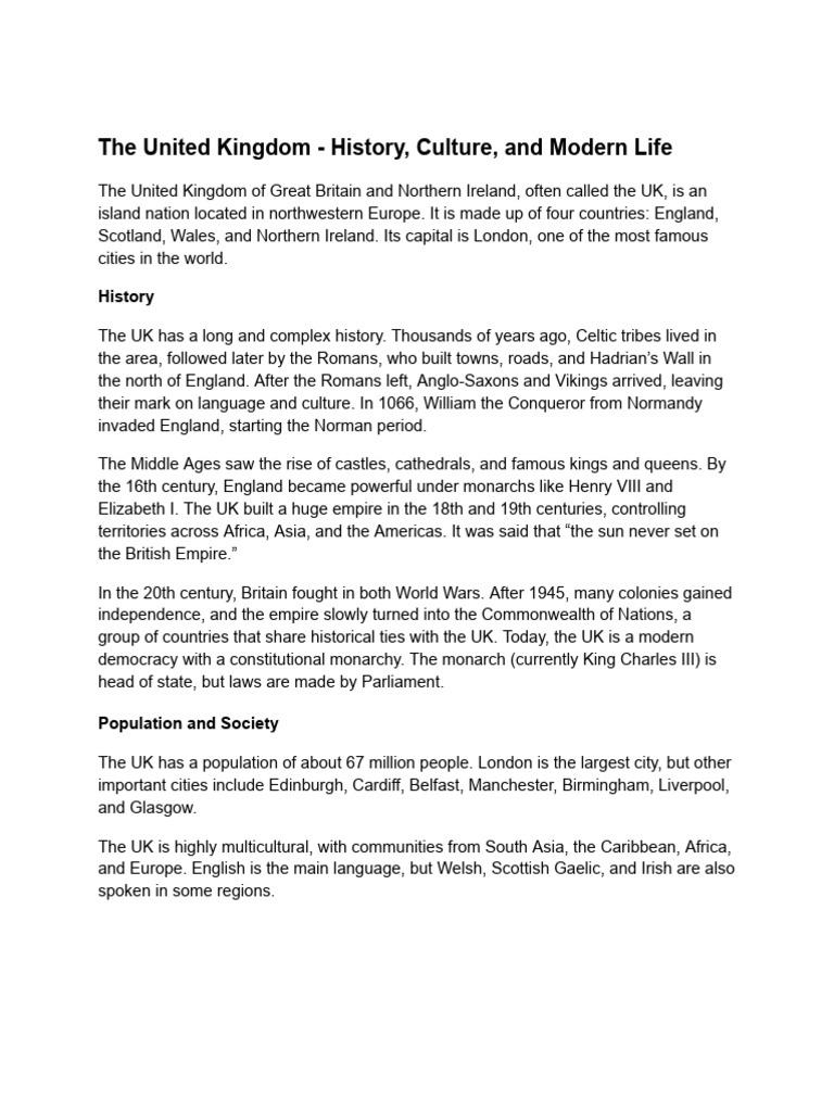UK History, Culture, and Modern Life | PDF | United Kingdom | England