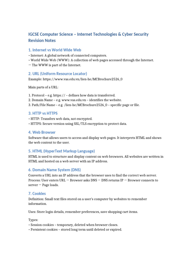 IGCSE Computer Science: Internet & Cybersecurity | PDF | World Wide Web ...