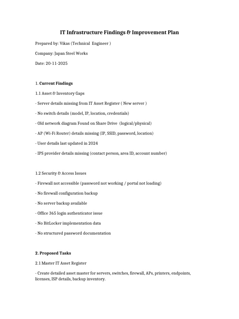 IT Infrastructure Improvement Plan | PDF